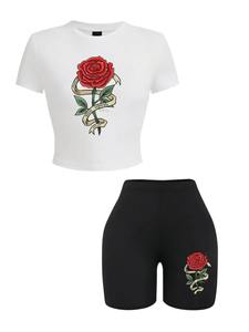 Camisa de pantalones cortos con logotipo impreso Premium, conjunto de 2 piezas de verano personalizado para mujer, conjuntos transpirables de algodón orgánico 100% para mujer - Product Image 2