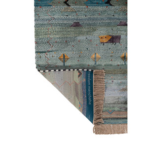 Alfombra Freedom Manchaha de Lana y Seda de Bambú con Patrón Geométrico Azul, Anudada a Mano, para Decoración de Sala de Estar - Les-8384 - Product Image 5