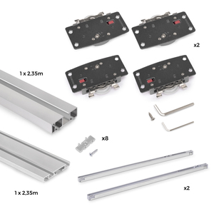 Emuca Flow 2 Kit Hardware per armadio a chiusura morbida sistema di montaggio superficiale per 2 porte scorrevoli in legno supportate - Product Image 2