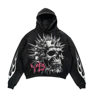 Conjuntos de Sudadera con Capucha y Pantalones Deportivos Cortos de Estilo Vintage Lavado Ácido de Alta Calidad Personalizados 2024 - Product Image 2