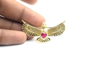 Cubic Zirconia <b>Heart</b> Shape Brass With Gold Plated Sparrow Design Handmade Fashion Jewelry Charm <b>Necklace</b> Pendant - Product Image 6