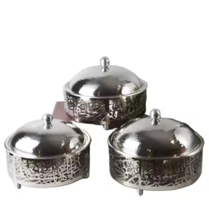 <b>Set</b> of 3 Elegant <b>Stainless</b> <b>Steel</b> Hot <b>Pots</b> with Wooden Mop Designed for Food Serving Warming and Kitchen Organization - Product Image 4