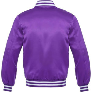 Chaqueta Varsity Morada de Satén para Hombre, Chaqueta Bomber Clásica de Béisbol con Botones a Presión, Ropa Exterior Personalizada al por Mayor - Product Image 2