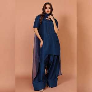 Patiala Shalwar Bouton Fermeture Casual Wear 3 Pièces Pakistanais Farshi Indien Punjabi Robes avec Motif Solide - Product Image 5