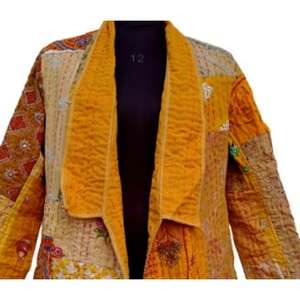 Chaqueta Larga India Khambadiya Kantha Hecho a Mano Único Patrón Sólido Estilo Seda Diseño para Otoño Invierno Temporada - Product Image 2