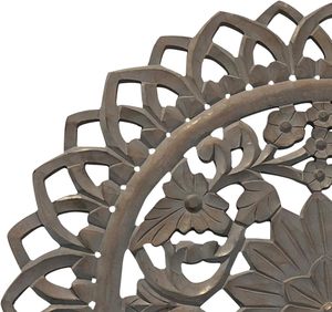 Art mural rond en bois sculpté à la main de 36 pouces avec sculpture florale en détresse marron sheesham mur d'art fait main - Product Image 3