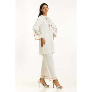 ชุดเซ็ตผู้หญิงสีขาวนวล ปักลายด็อบบี้ สไตล์โบฮีเมียน ชุดสองชิ้น แขนสามส่วน ไซส์ XS ความยาวระดับเข่า สำหรับฤดูใบไม้ผลิ/ฤดูร้อน - Product Image 4