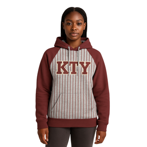 DST Delta Grey Body Maroon Raglan Pinstripes Sudadera con capucha Mezcla de algodón Hermandad de mujeres griega Ropa HBCU Soror Sudadera con capucha Ropa - Product Image 1