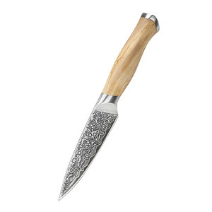 Couteau à éplucher Santoku de luxe en acier Damas à 67 couches de 3,5 pouces avec manche en bois d'olivier pour sushi, découpe et fruits - Product Image 1