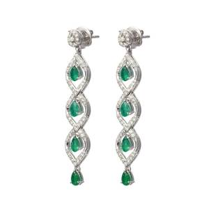 ต่างหูเพทายสีขาวมรกตอัญมณี zambian 925เงินสเตอร์ลิง14K ชุบทองเครื่องประดับหรูหรา - Product Image 2