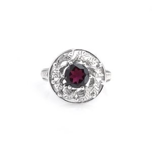 Bague solitaire minimaliste en argent sterling 925 Bague en pierre de grenat naturel avec bagues fines en grenat rhodolite Nouvelle R0298-GS - Product Image 2