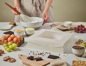 Cajas <span class=keywords><strong>de</strong></span> Panadería <span class=keywords><strong>de</strong></span> Papel Texturizado <span class=keywords><strong>de</strong></span> 270 g/m² con Ventana y Logotipo Estampado en Lámina, Plegables para Pastel, Chocolate, Fresas, Pastel <span class=keywords><strong>de</strong></span> Queso, Tartas - Product Image 2