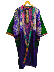 Patchwork Kimono Robe Bikini Cover Up Night Wear Long Robe, hecho a mano indio Vintage reciclado seda Sari Kimono, - Product Image 6