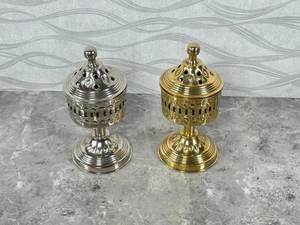Ensemble de 2 brûleurs à encens en laiton de luxe traditionnels arabes Bakhoor Cadeau religieux islamique pour la décoration de la maison - Product Image 2