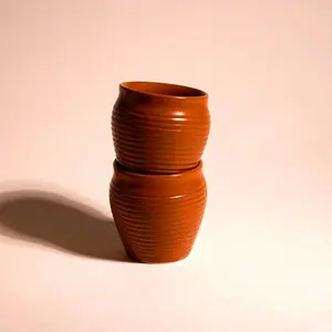 Rustic Hand-made Brown <b>Ceramic</b> Kulhads Chai/Tea <b>Cups</b> with Ribbed Pattern Indian Origin for Parties-Durable Versatile Reusable - Product Image 6