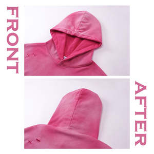 Sweats à capuche personnalisés pour hommes Vintage Cotton Crop Cut Edge Hoodie Men Acid Wash Sweatshirts en détresse - Product Image 6