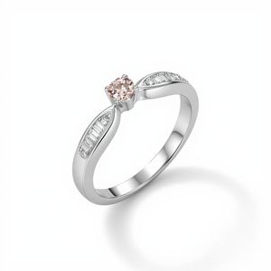 Anillo Minimalista de Oro Blanco Sólido de 14K con Baño de Rodio y Piedra Central Color Durazno para Mujer, Joyería Fina Elegante para Bodas y Fiestas - Product Image 4