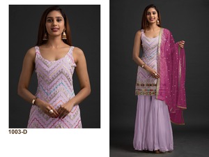 Dernières robes décontractées de créateur en fausse mousseline de soie lourde lavable Maxi A-Line Collection de robes pakistanaises Kurta Séquence de fil à broder - Product Image 3