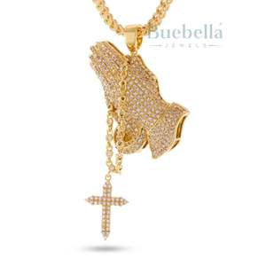 Personalizado chapado en oro Rosario manos rezando Collar para hombres Hip Hop Bling cadena moda Streetwear joyería colgante - Product Image 1