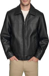 Veste en cuir pour hommes-Blousons bombardiers noirs moto col montant léger zippé Slim Fit Biker Coat - Product Image 2