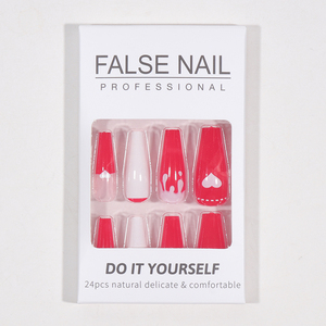 Doigt Ongles Appuyez Sur En Gros 24Pcs ABS <span class=keywords><strong>Faux</strong></span> Ongles Rouge Coeur Longue <span class=keywords><strong>Ballerine</strong></span> Avec Colle À Ongles - Product Image 5