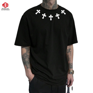 T-shirts pour hommes surdimensionnés unisexe 100% coton imprimé croisé 350g T-shirt graphique Streetwear lourd personnalisé OEM marque privée Hip Hop - Product Image 1