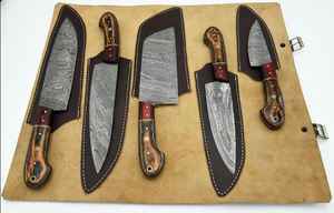 ชุดมีดทำครัวเหล็กดามัสกัสแบบตรงขอบ5ชิ้นทำด้วยมือเหล็กดามัสกัส - Product Image 5