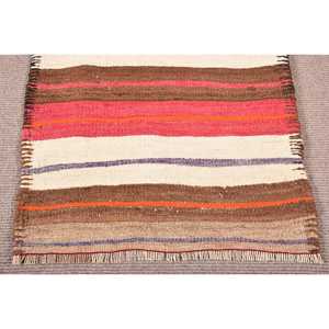 Vintage Turkish Rug, 2.5x13.8 ft Kilim Rug, <b>Brown</b> Red Abstract <b>Wool</b> Rug - Product Image 5