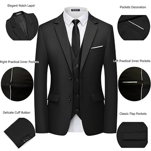 Costume pour homme, veste de costume, blazer, mariage, col en V, costume formel, pantalon, costume deux pièces pour homme - Product Image 4