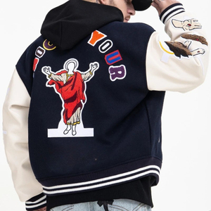 Blouson d'aviateur en cuir pour hommes sur mesure Lettres en chenille Écusson brodé Varsity Baseball Streetwear pour adultes - Product Image 5