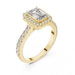Anillo de Compromiso de Oro Amarillo de 14K con Esmeralda y Diamantes Redondos |   Anillo de Aniversario |   Diamante Cultivado Nuevo - Product Image 6