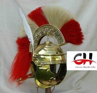 CH Ortaçağ Şövalyesi Roma Centurion Miğferi Kırmızı ve Altın Tüylerle Süslü Vintage El Yapımı Metal Miğferler, Calvin El Sanatları tarafından.