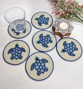 Red <b>Gold</b> Geometric Monogram Beaded Coaster Round Glass Seed Bead Embroidery Cup Mat Handmade Luxury Table Decor <b>Placemat</b> Gift - Product Image 6