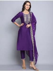 Bulk Supply Women Reyon Slub Coding Embroidery <b>Suit</b> Set <b>Purple</b> Rama Colors Premium Ethnic Wear For Retailers High Margin Stock - Product Image 3