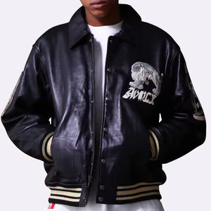 Blouson bombardier vintage personnalisé OEM pour hommes, col montant, cuir de vachette, manches en chenille, patch de broderie, université Letterman de baseball - Product Image 5