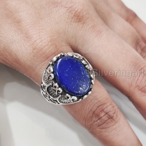 Anillo de Plata de Ley 925 con Piedra Preciosa de Lapislázuli Afgano Natural para Hombre, Venta al por Mayor, Todas las Tallas, Regalo de Navidad, Joyería Fina Árabe - Product Image 3