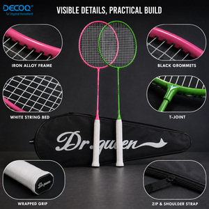 Pack double de raquettes de badminton en alliage d'aluminium, 2 sections, à clipser, légères, pré-cordées, souples, pour amateurs, juniors, loisirs, sport de jardin, personnalisables - Product Image 2