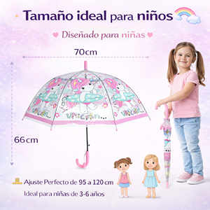 Lindo Paraguas Transparente a Prueba de Viento para Niños y Niñas, Diseño de Dibujos Animados de Animales y Dinosaurios con Varillas de Aleación - Product Image 2