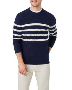 เสื้อสเวตเตอร์คอกลมลายทางสีฟ้าขาวและน้ำเงินแขนยาวเสื้อสเวตเตอร์ออกกำลังกายแบบลำลอง - Product Image 5