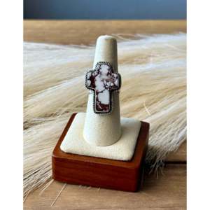 Southwest Handmade <b>Sterling</b> <b>Silver</b> Cross <b>Ring</b> with Natural Stone Boho <b>Adjustable</b> Statement Jewelry - Product Image 2