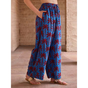 Pantalon palazzo indigo à jambes larges pour femme en modal respirant - Pantalon harem décontracté taille XL - Product Image 1