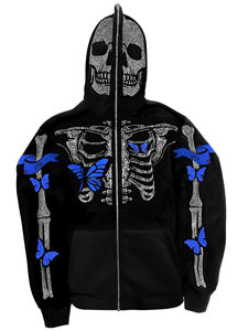 2025 unisexe 100% coton Denim Streetwear à capuche personnalisé motif 3D impression en relief long pull fermeture éclair conception lavé uni - Product Image 3