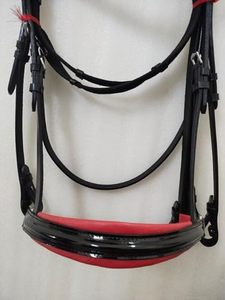 Brida de Cuero para Doma Clásica Horse Beautiful, con 3 Hileras de Cuero en la Diadema y Acolchado Rojo, Cabezada de Cuero para Caballos - Product Image 4