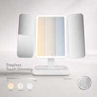Miroir de maquillage LED tactile à base trifold avec éclairage personnalisé, grossissement 5X, logo 3 voies, vente en gros pour fabricants