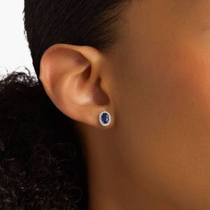 Elegantes Pendientes de Halo con Zafiro Azul Ovalado para Mujer - Product Image 2