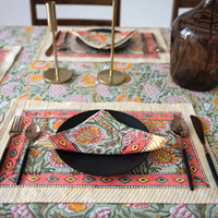 Mantel Cuadrado Grande de Algodón Hecho a Mano, Ecológico, con Estampado Tradicional Indio, Estilo Clásico, para Mesa de Comedor, Hogar y Cocina