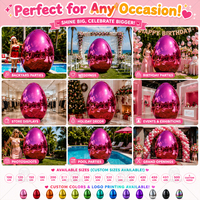 Grand Œuf Métallique Brillant Gonflable Effet Miroir, Ornement Géant Étanche pour Mariage, Piscine, Plage, Vacances, Pâques, Décoration de Fête