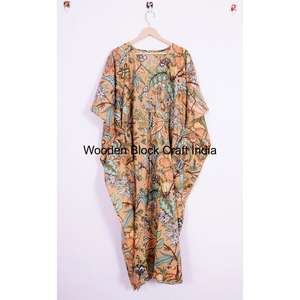 Caftán Largo de Algodón Hecho a Mano con Estampado Floral Indio para Mamás, Ropa de Playa, Ropa de Dormir, Vestido Maxi Informal - Product Image 6