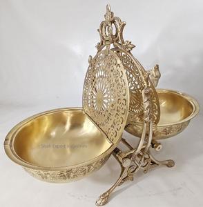 Elegante Caja de galletas de doble concha de latón, plato plegable para servir, caja de barril de galleta dorada, Caddy de galleta victoriano - Product Image 3