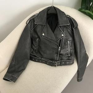 New Winter Men Faux Leather <b>Jacket</b> Wool Lining Chic Vintage Biker Coat <b>Short</b> Lapel Zipper Belt Waterproof Windproof - Product Image 2